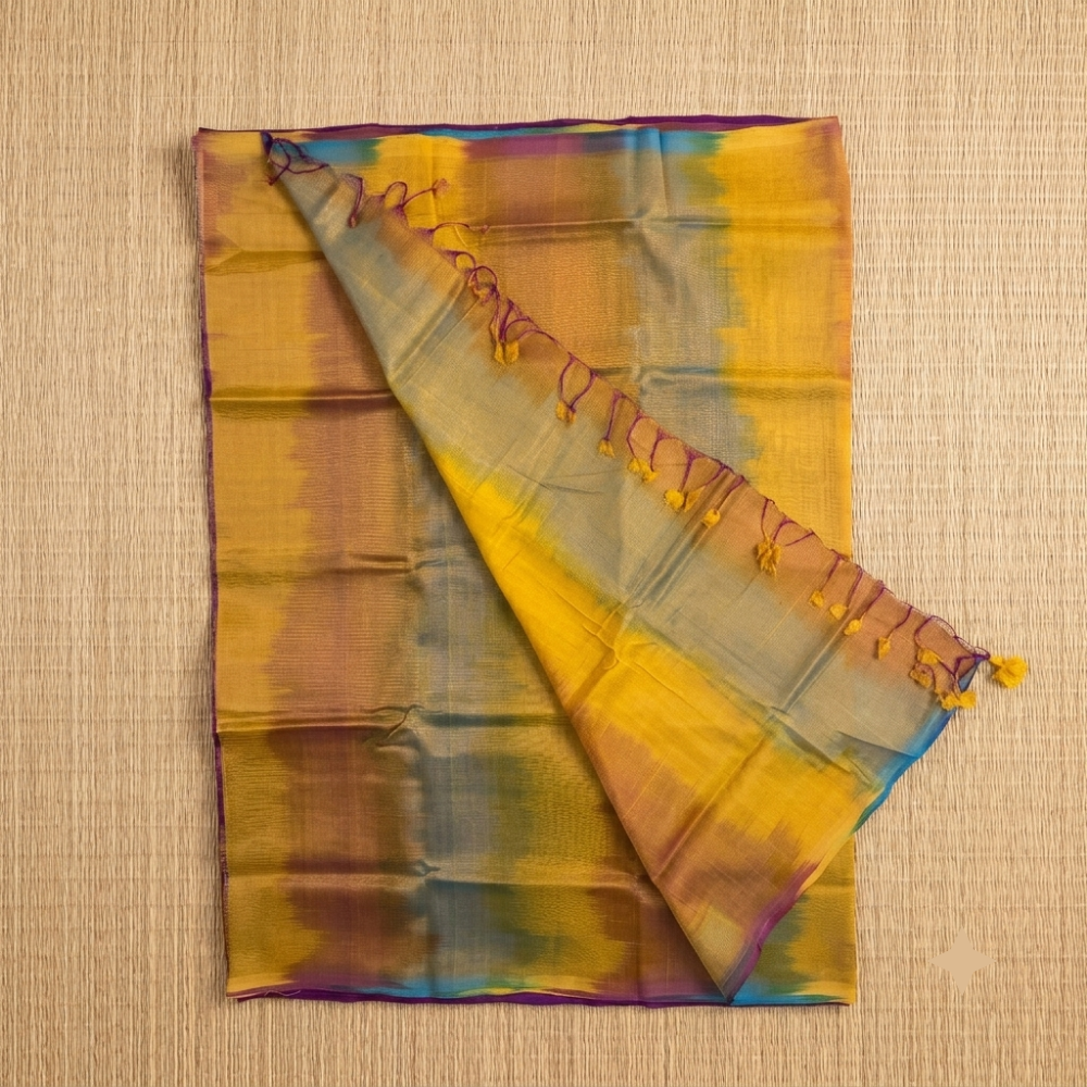 Deep Purple Handloom Mangalagiri Silk Cotton Saree with Multicolored Ikat Pallu
