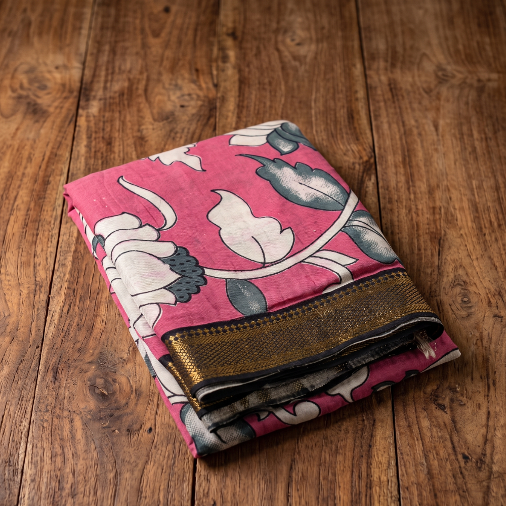 Rose Pink Mangalgiri - Kalamkari Digital Print Silk Cotton Saree