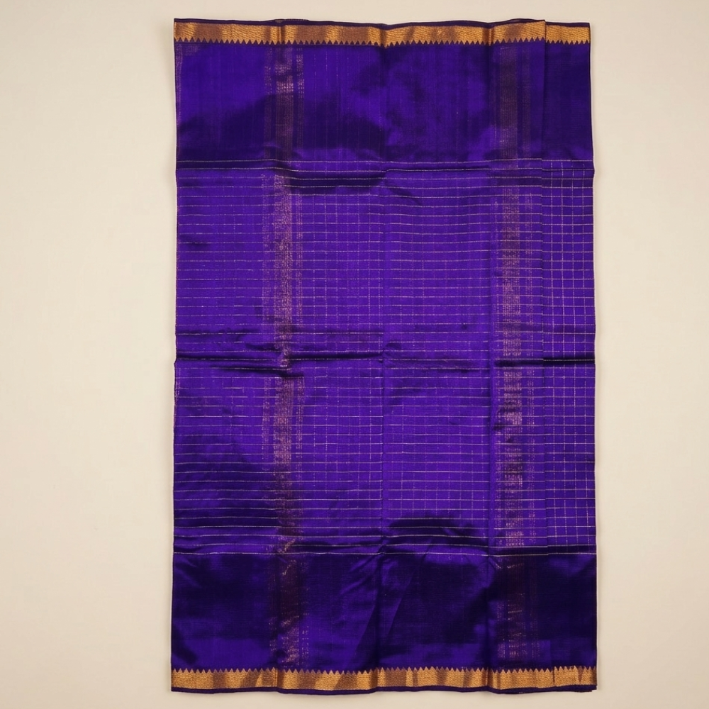 Purple Colour Mangalgiri Silk Cotton Checked Sarees