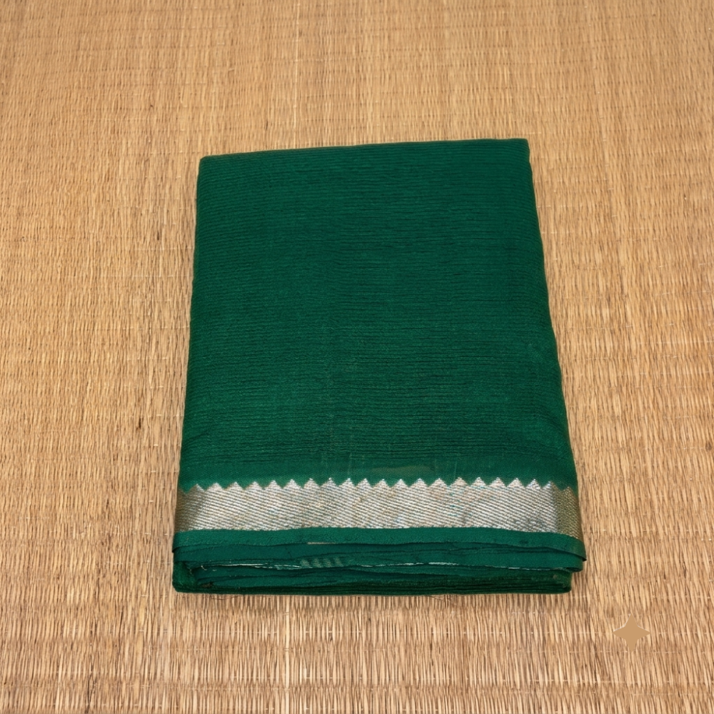 Regal Emerald Green Handloom Mangalagiri Silk Cotton Saree with Silver Zari 50 Border