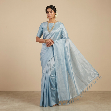 Ice Blue & Steel Grey Dual-Tone Mangalagiri Silk Cotton Saree