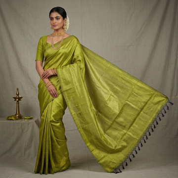 Lime Olive Green & Metallic Gold Dual-Tone Mangalagiri Silk Cotton Saree