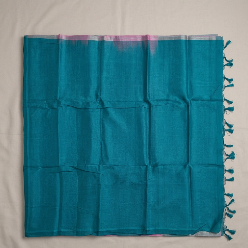 Teal blue & Soft Pink Dual-Tone Mangalagiri Silk Cotton Saree