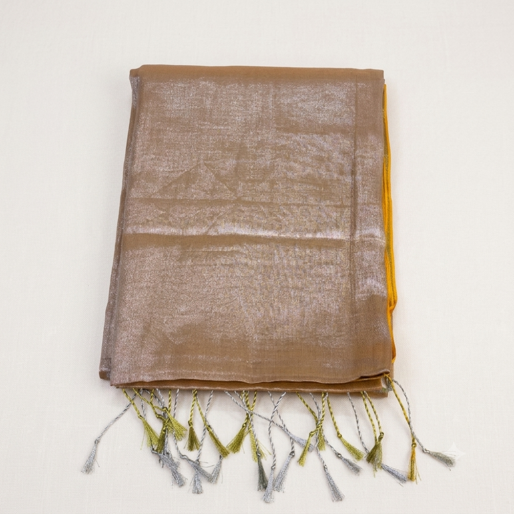 Champagne Gold and Mustard Yellow Handloom Tissue Cotton Saree with Contrast Border
