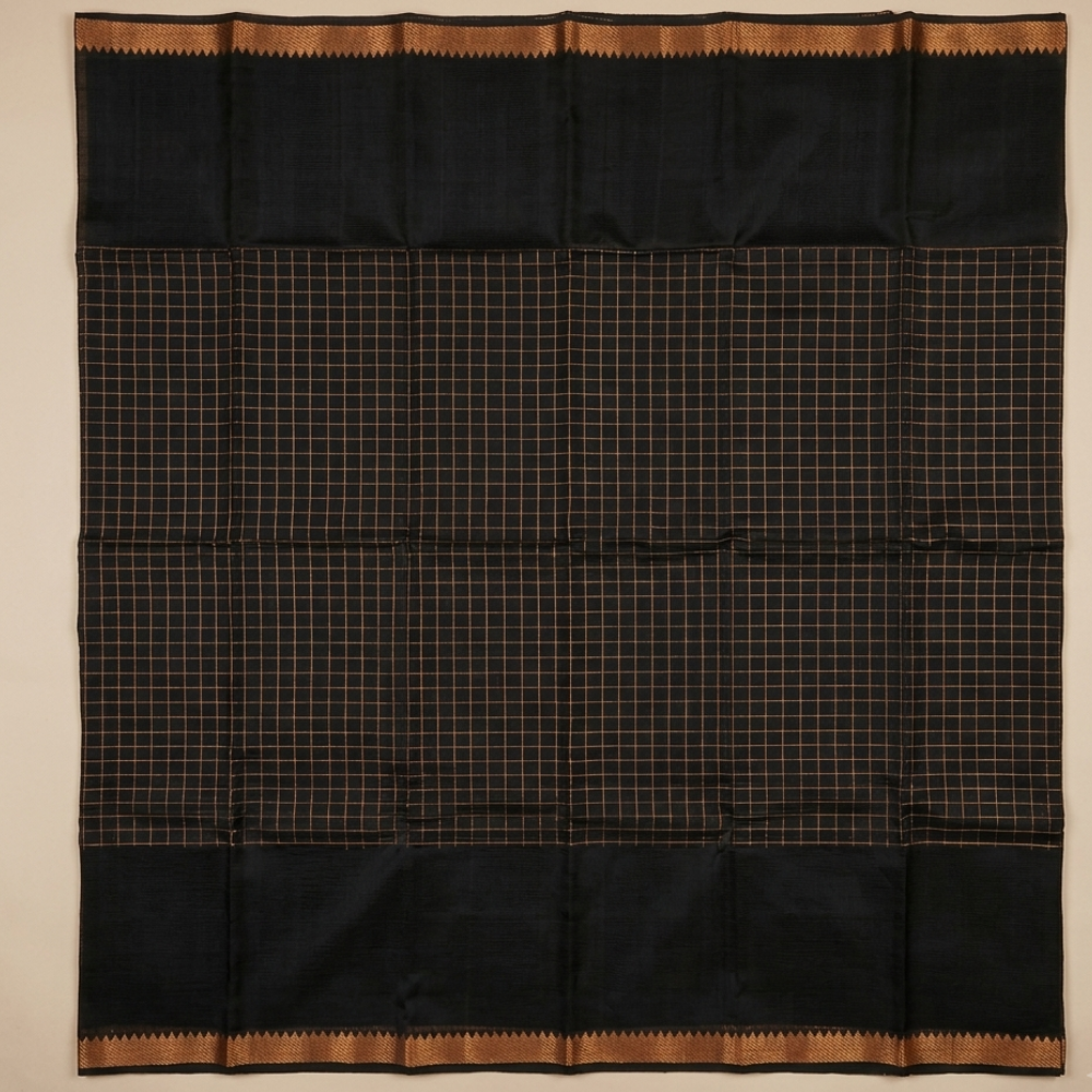 Black Colour Mangalgiri Silk Cotton Checked Sarees