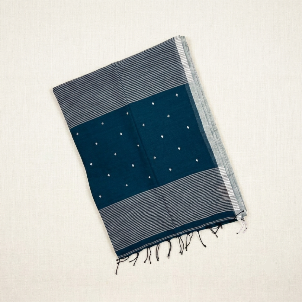 Mul Cotton Saree – Teal Blue color