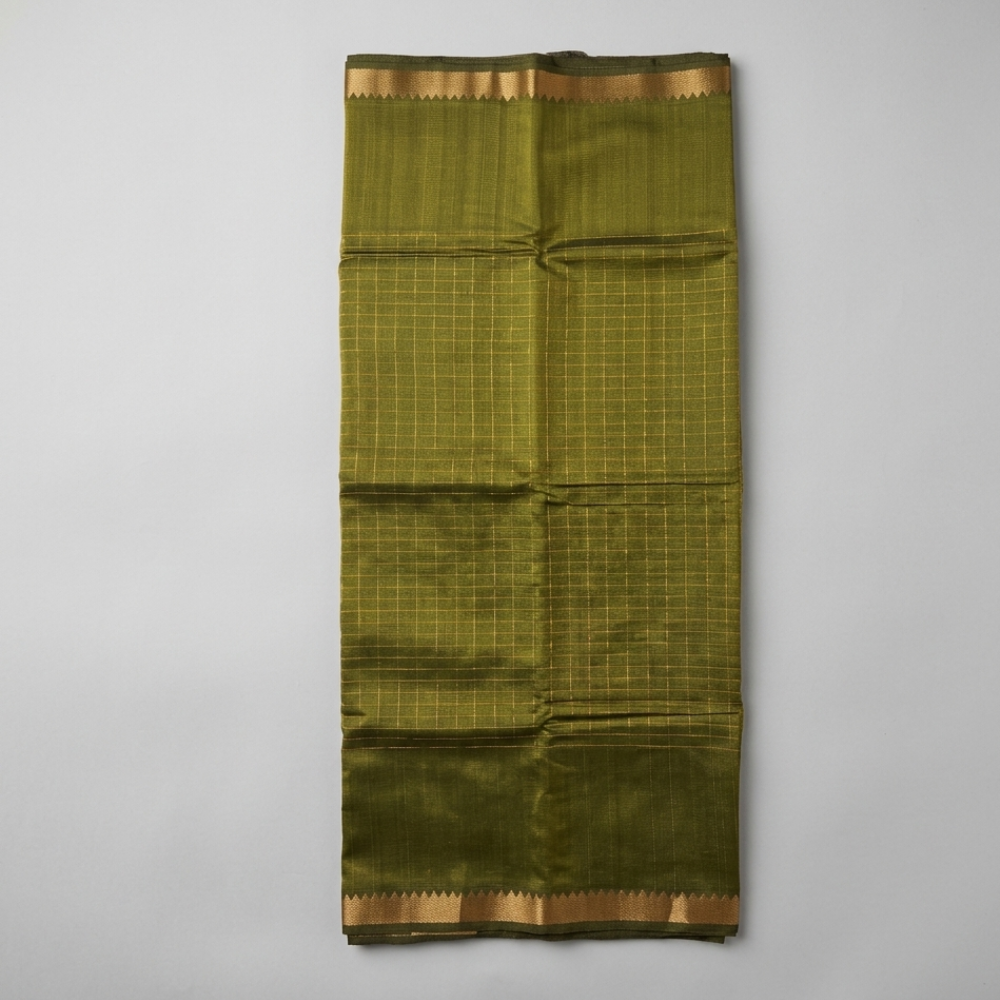 Green Colour Mangalgiri Silk Cotton Checked Sarees
