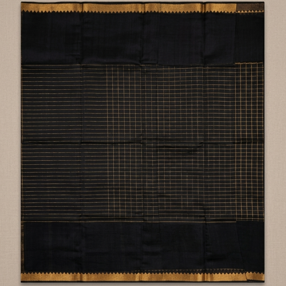 Black Colour Mangalgiri Silk Cotton Checked Sarees