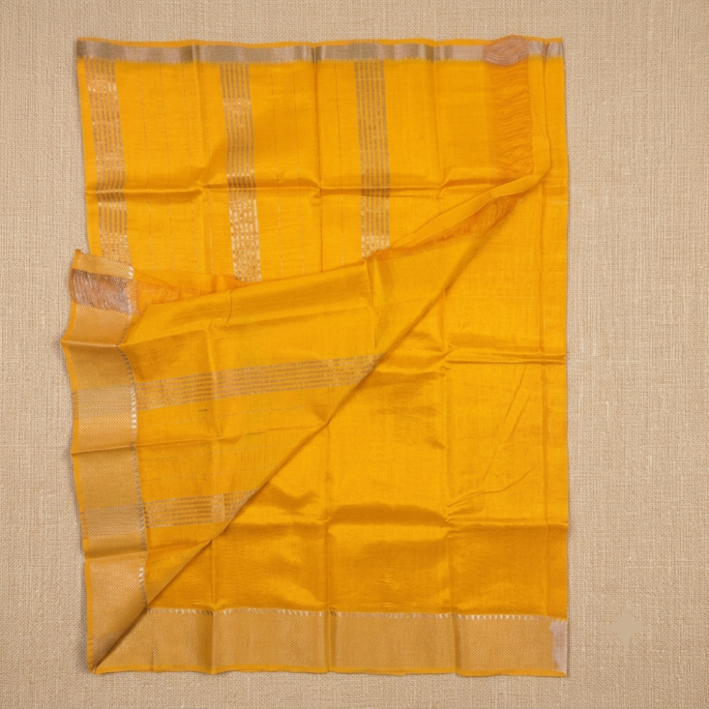 Radiant Mustard Yellow Handloom Mangalagiri Silk Cotton Saree with Silver Zari 50/150 Border