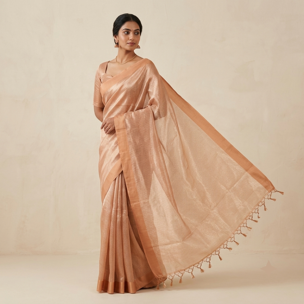 Golden Beige & Off-White Dual-Tone Mangalagiri Silk Cotton Saree