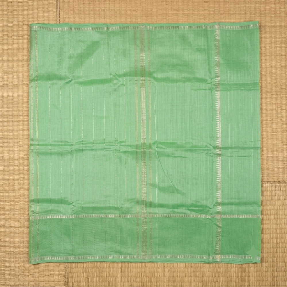 Refreshing Mint Green Handloom Mangalagiri Silk Cotton Saree with Silver Zari Gap Border
