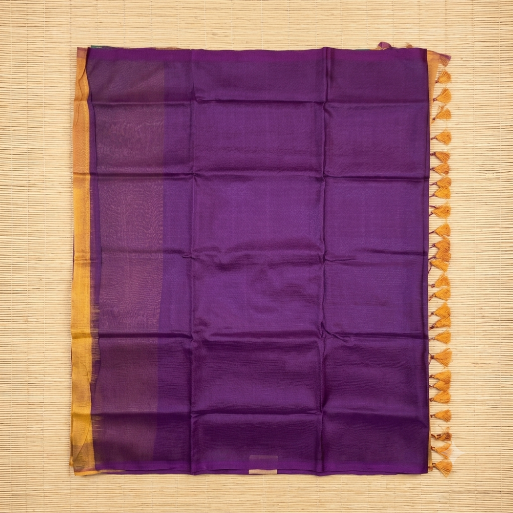 Deep Purple Handloom Mangalagiri Silk Cotton Saree with Multicolored Ikat Pallu