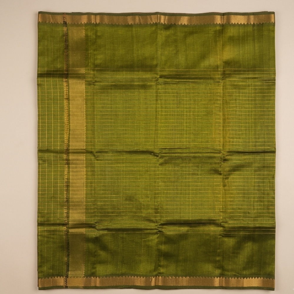 Green Colour Mangalgiri Silk Cotton Checked Sarees