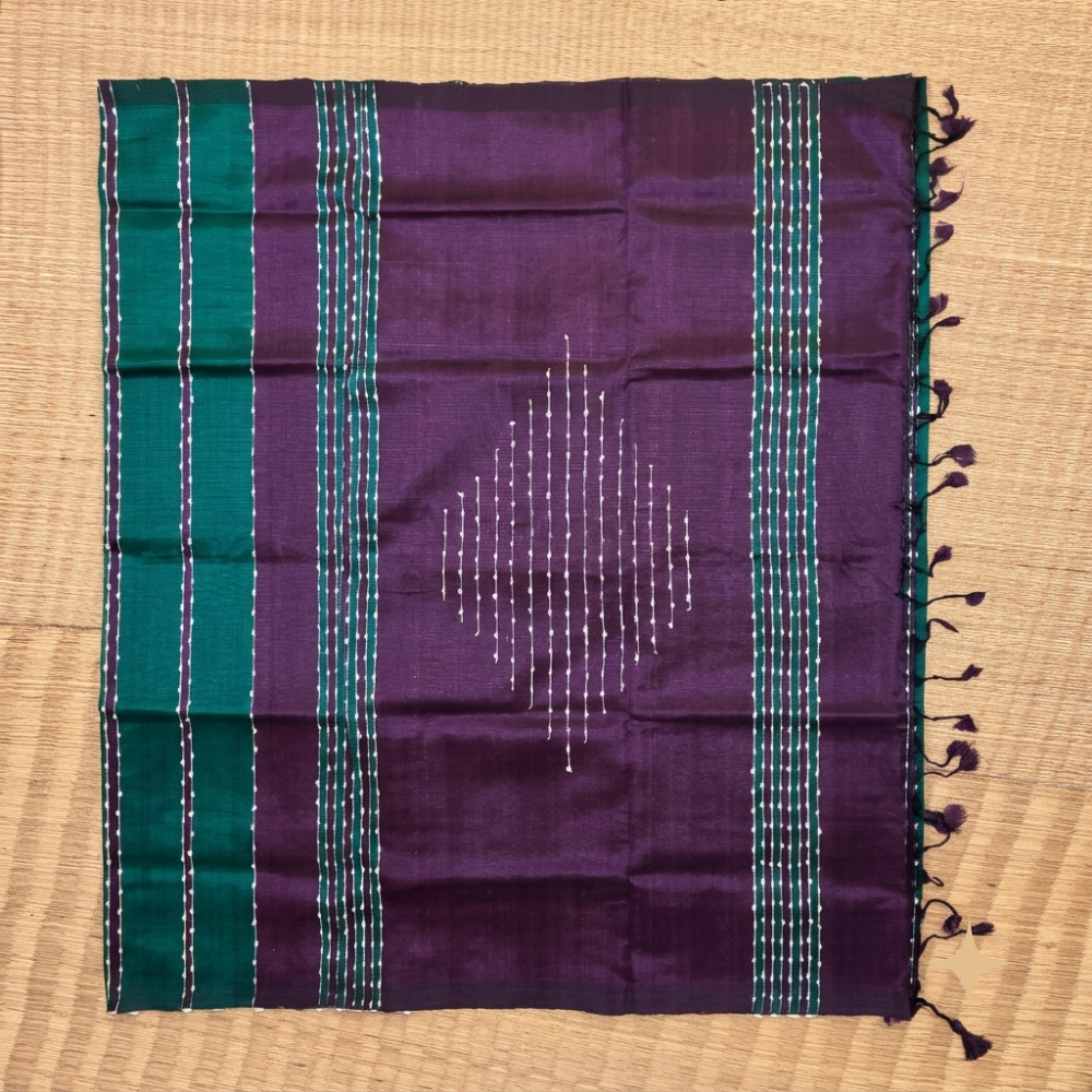 Teal Green & Deep Purple Handloom Handwoven Mangalagiri Silk Cotton Saree
