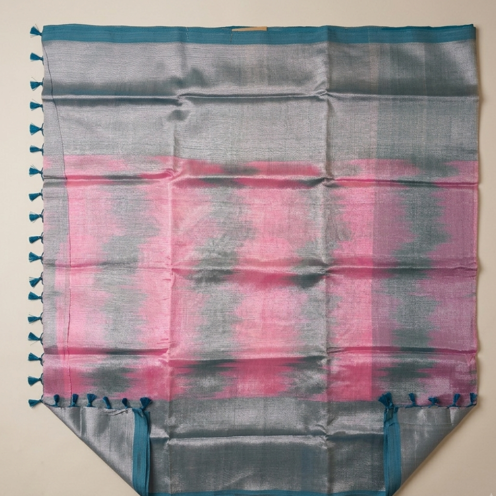 Teal blue & Soft Pink Dual-Tone Mangalagiri Silk Cotton Saree