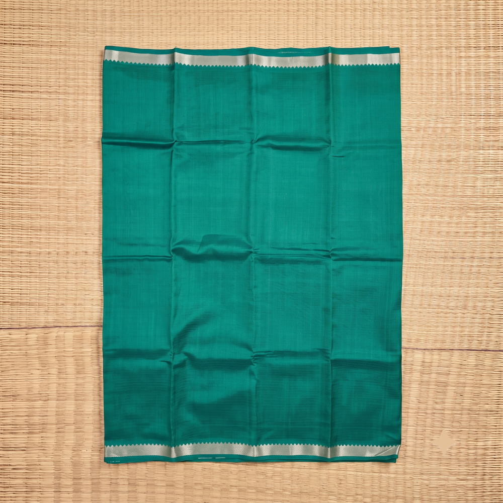 Regal Emerald Green Handloom Mangalagiri Silk Cotton Saree with Silver Zari 50 Border