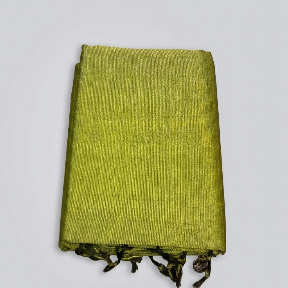 Lime Olive Green & Metallic Gold Dual-Tone Mangalagiri Silk Cotton Saree