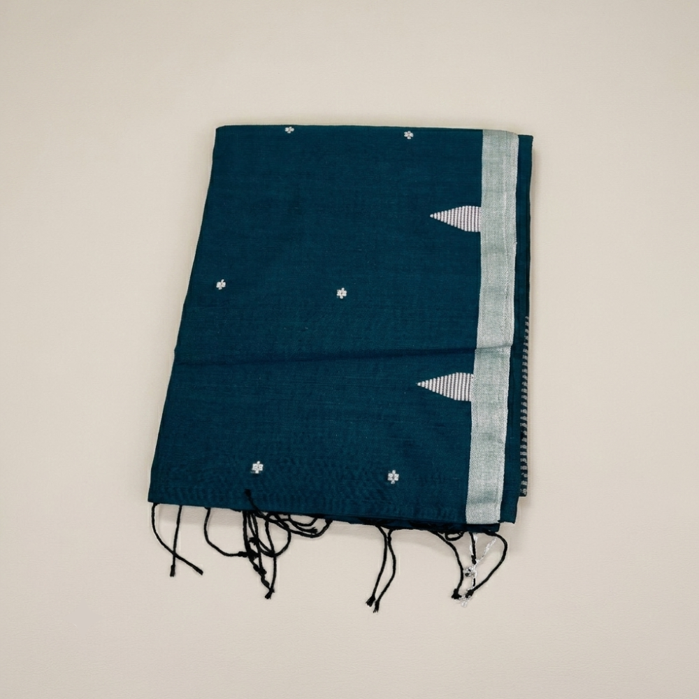 Mul Cotton Saree – Teal Blue color