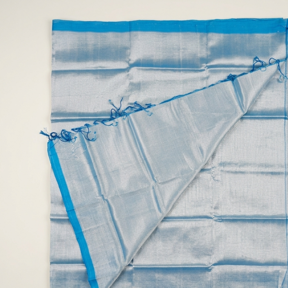 Ice Blue & Steel Grey Dual-Tone Mangalagiri Silk Cotton Saree