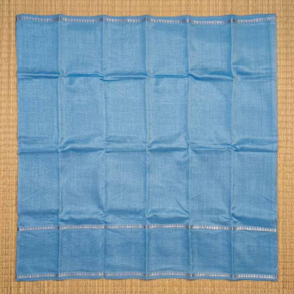 Serene Powder Blue Handloom Mangalagiri Silk Cotton Saree with Silver Zari Gap Border