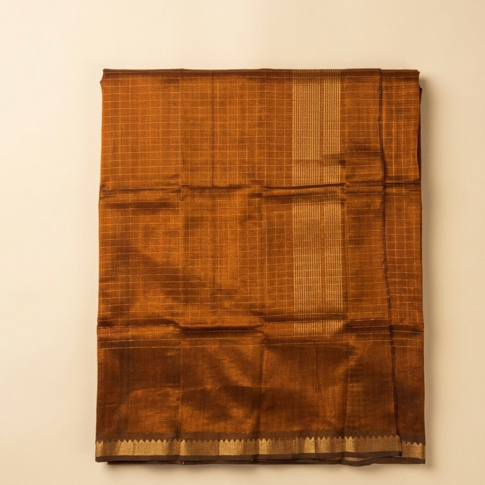 Bronze Colour Mangalgiri Silk Cotton Checked Sarees