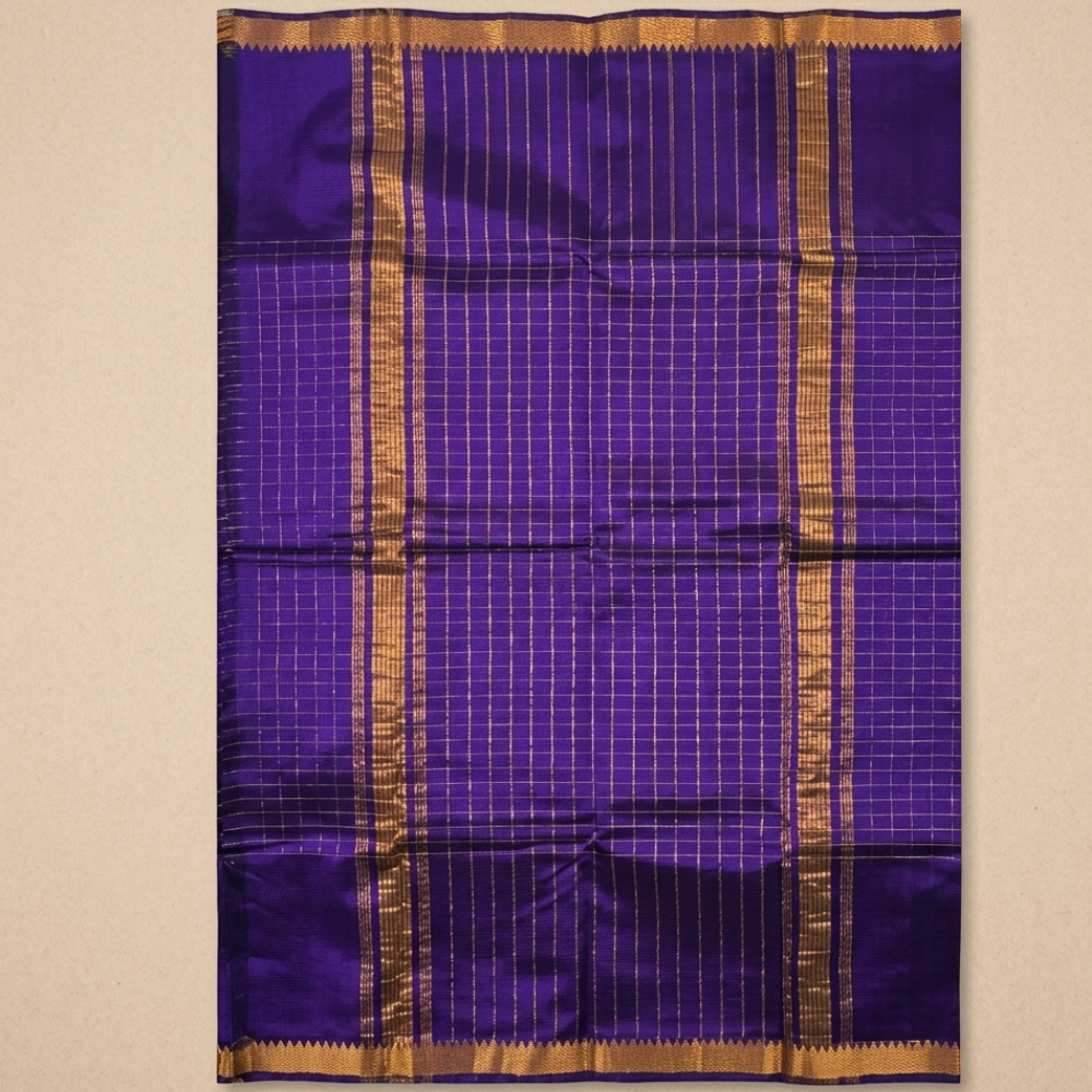 Purple Colour Mangalgiri Silk Cotton Checked Sarees