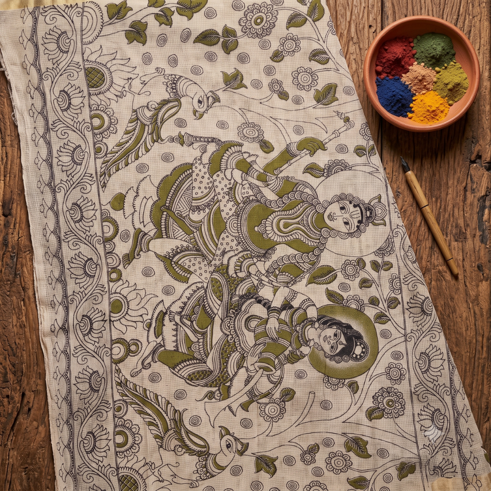 Black Kota Cotton Kalamkari Print Saree