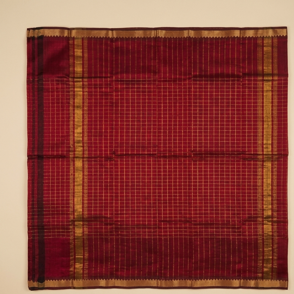 Red Colour Mangalgiri Silk Cotton Checked Sarees