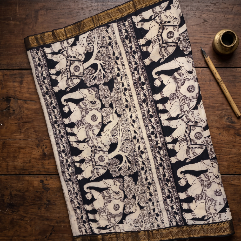 Rose Pink Mangalgiri - Kalamkari Digital Print Silk Cotton Saree