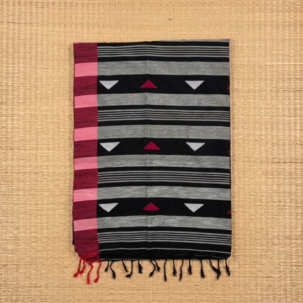 Elegant Black & Maroon Handloom Handwoven Bengal Cotton Saree