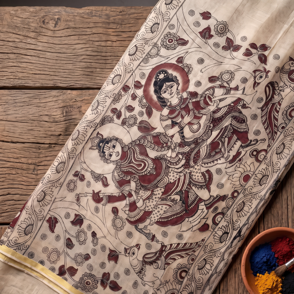 Brown Kota Cotton Kalamkari Print Saree