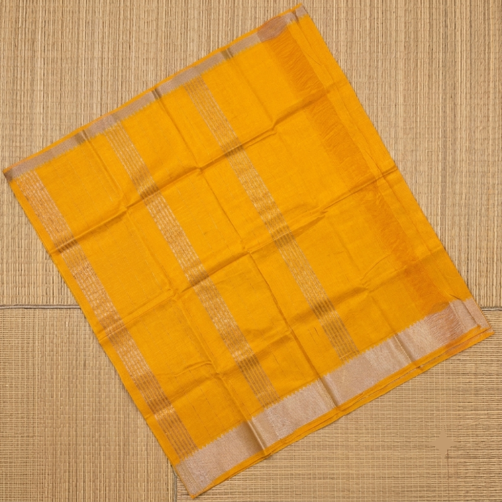 Radiant Mustard Yellow Handloom Mangalagiri Silk Cotton Saree with Silver Zari 50/150 Border