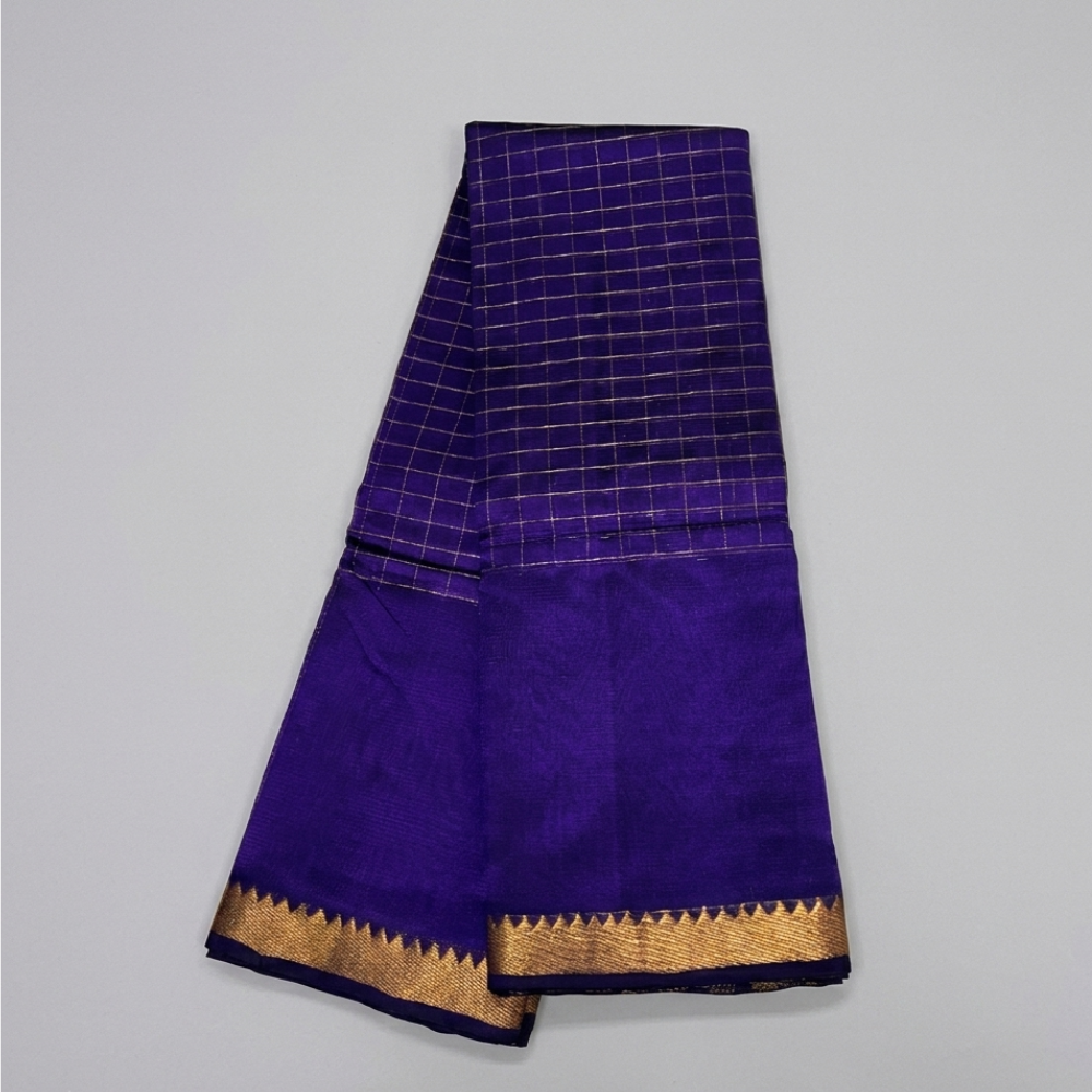 Purple Colour Mangalgiri Silk Cotton Checked Sarees