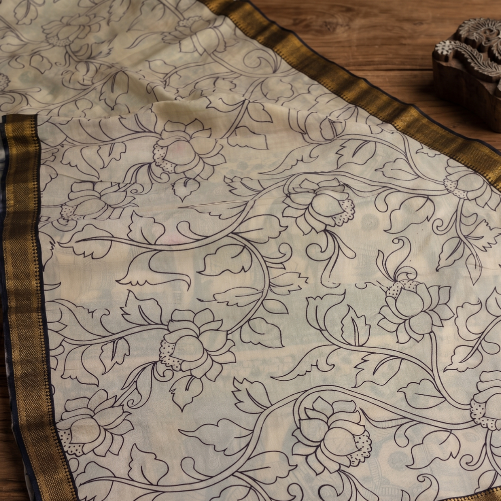 Rose Pink Mangalgiri - Kalamkari Digital Print Silk Cotton Saree