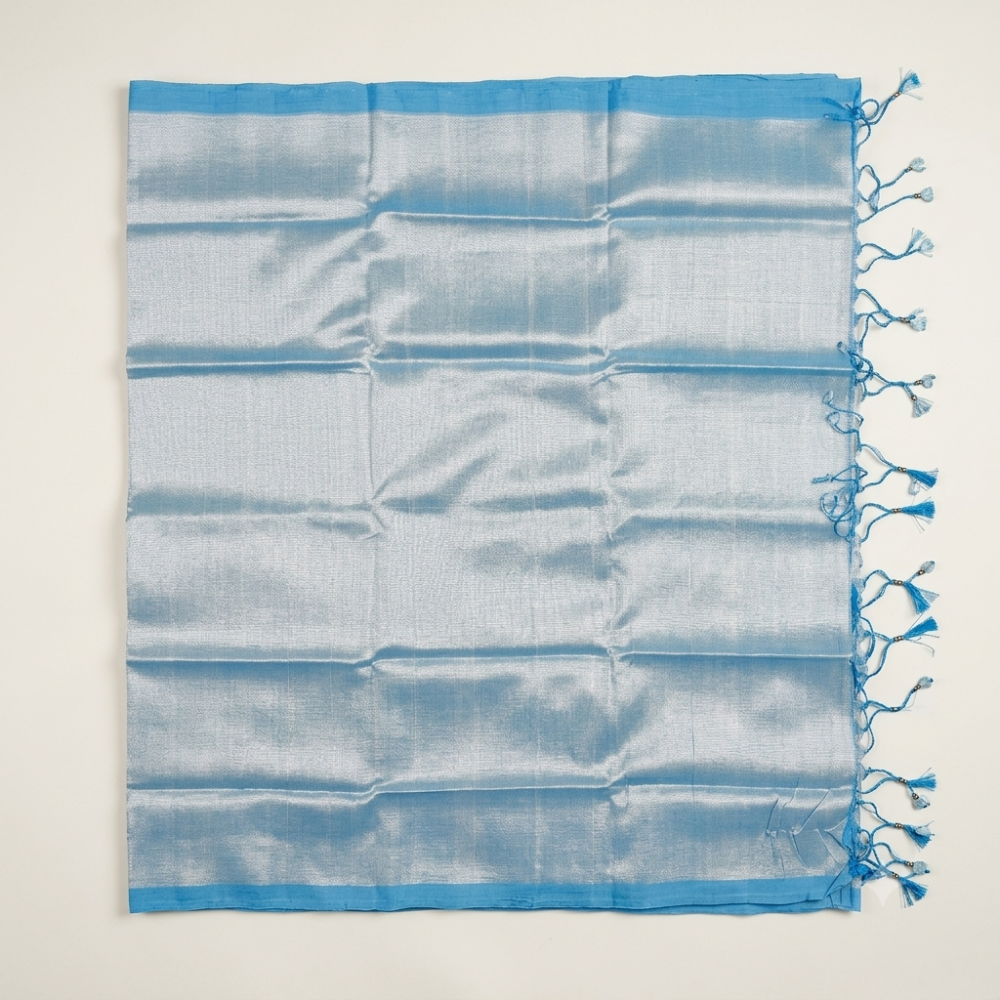 Ice Blue & Steel Grey Dual-Tone Mangalagiri Silk Cotton Saree