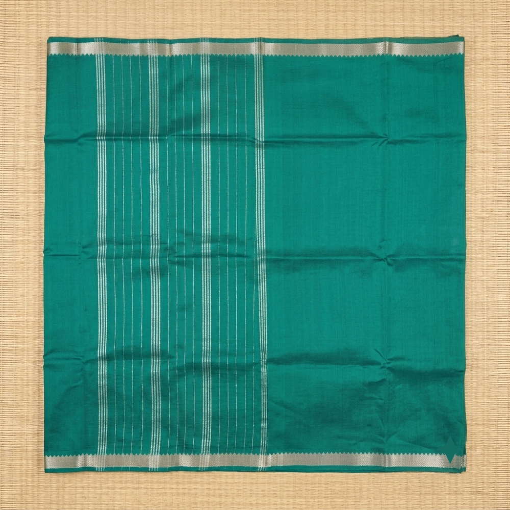 Regal Emerald Green Handloom Mangalagiri Silk Cotton Saree with Silver Zari 50 Border