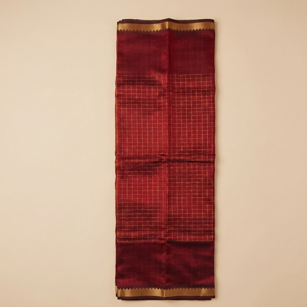 Red Colour Mangalgiri Silk Cotton Checked Sarees