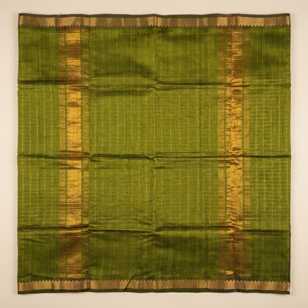 Green Colour Mangalgiri Silk Cotton Checked Sarees