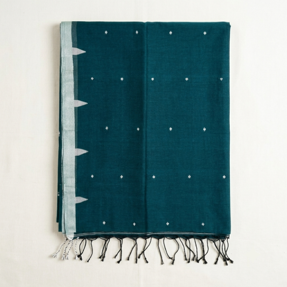 Mul Cotton Saree – Teal Blue color
