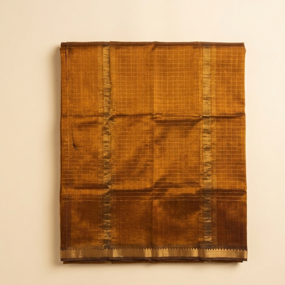 Bronze Colour Mangalgiri Silk Cotton Checked Sarees