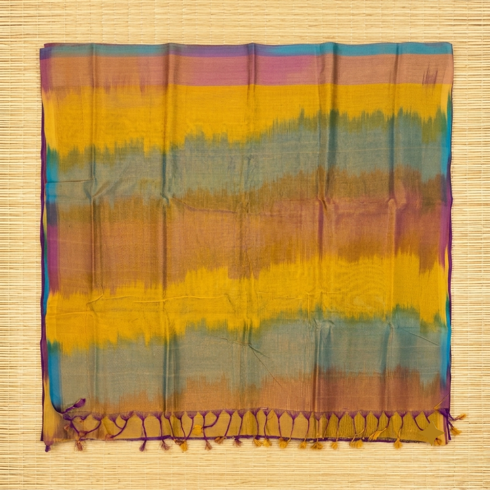 Deep Purple Handloom Mangalagiri Silk Cotton Saree with Multicolored Ikat Pallu