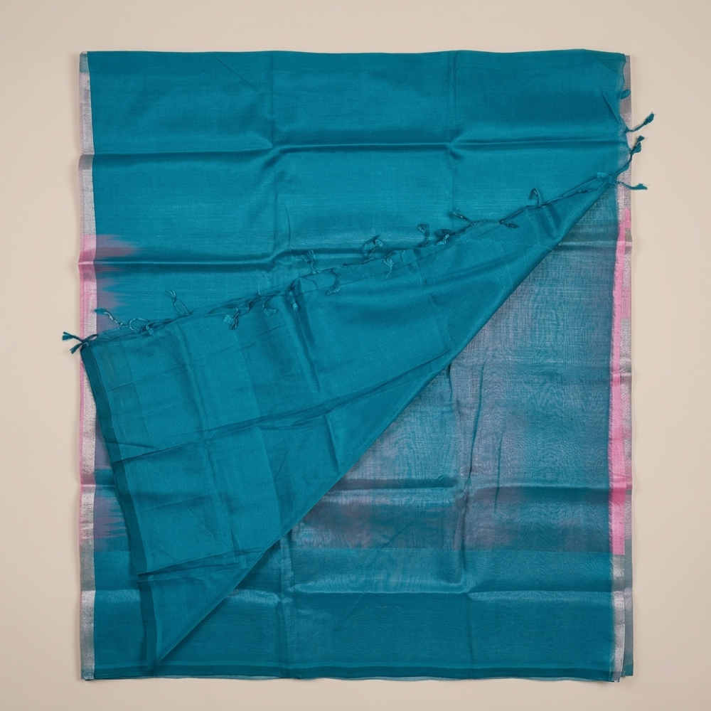 Teal blue & Soft Pink Dual-Tone Mangalagiri Silk Cotton Saree