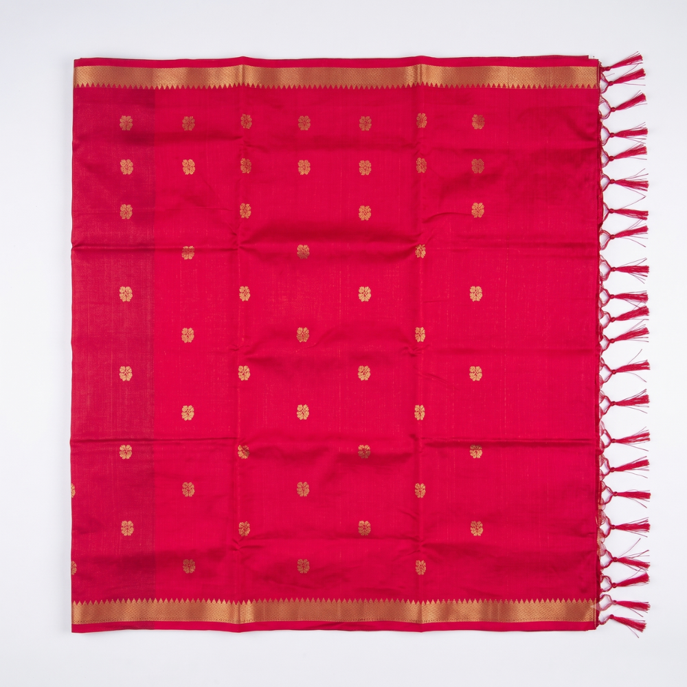 Vibrant Red & Olive Grey Handloom Mangalagiri Silk Cotton Saree with Golden Zari Butis