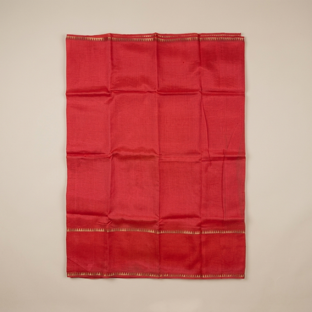 Vibrant Coral Red Handloom Mangalagiri Silk Cotton Saree with Silver Zari Gap Border