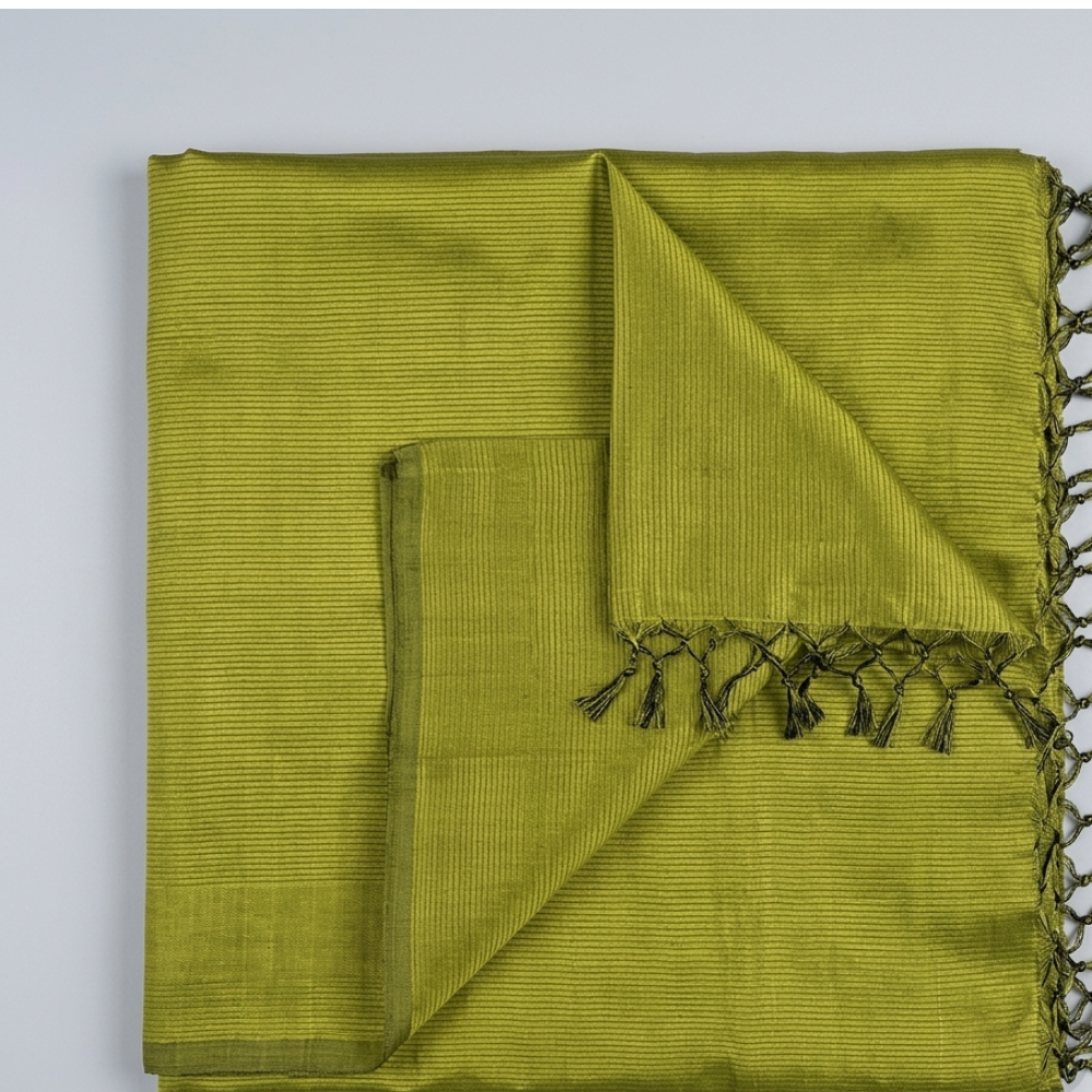 Lime Olive Green & Metallic Gold Dual-Tone Mangalagiri Silk Cotton Saree