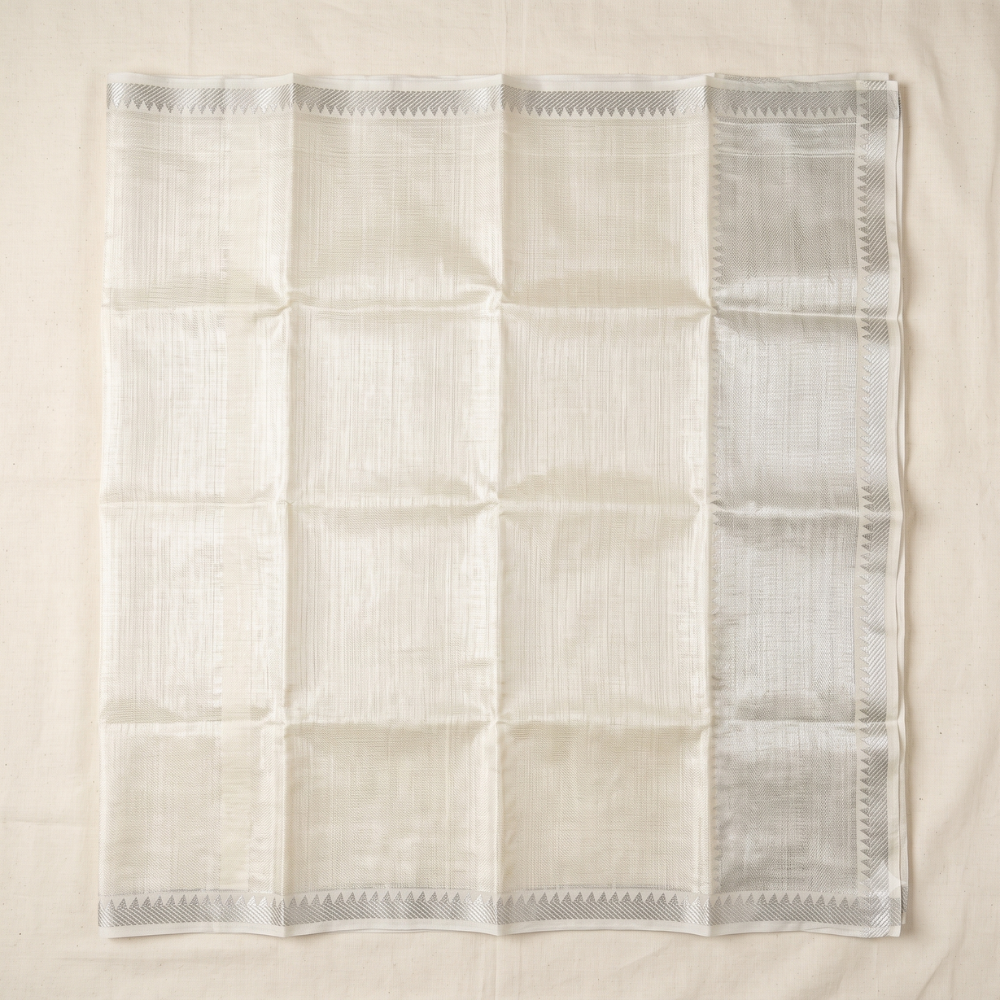 Pristine Off-White Handloom Mangalagiri Silk Cotton Saree with Silver Zari 50 Border