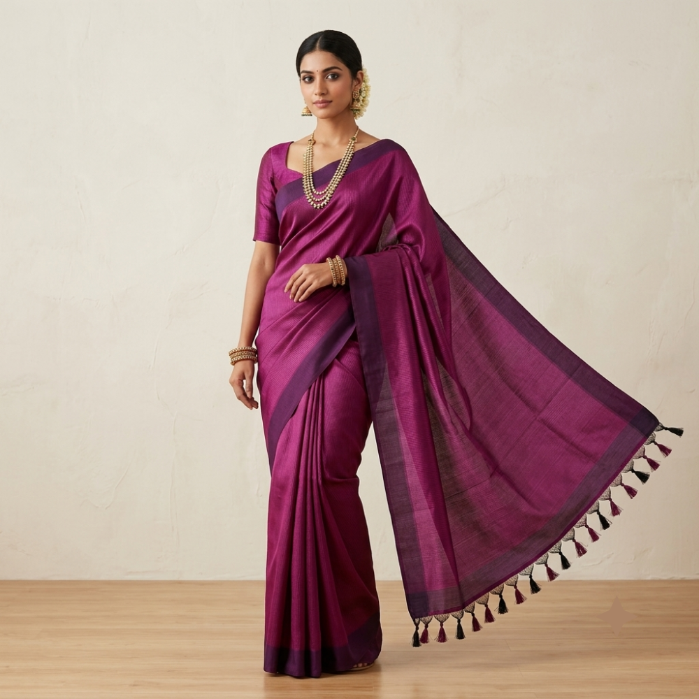 Deep Wine & Black Dual-Tone Mangalagiri Silk Cotton Saree