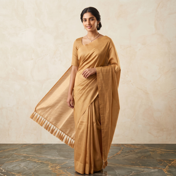 Mustard Gold & Ochre Dual-Tone Mangalagiri Silk Cotton Saree