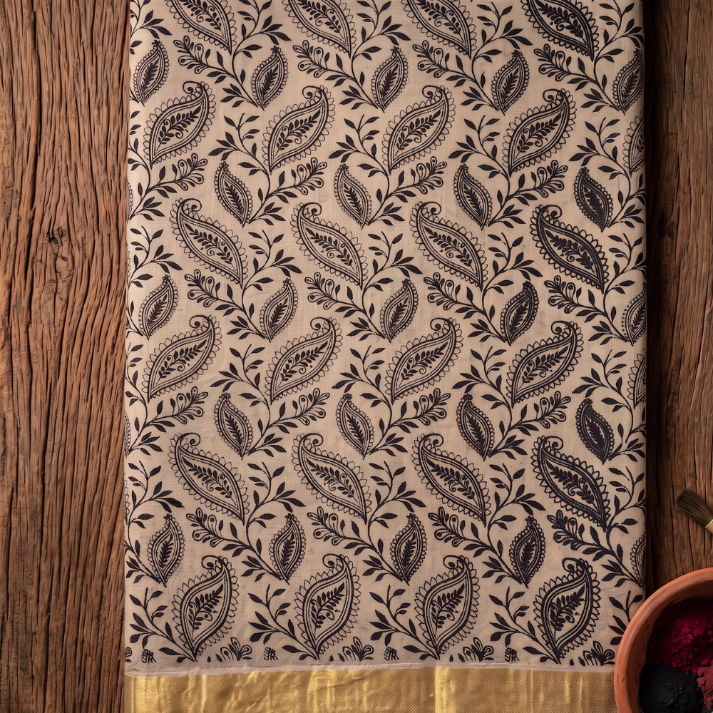 Brown Kota Cotton Kalamkari Print Saree