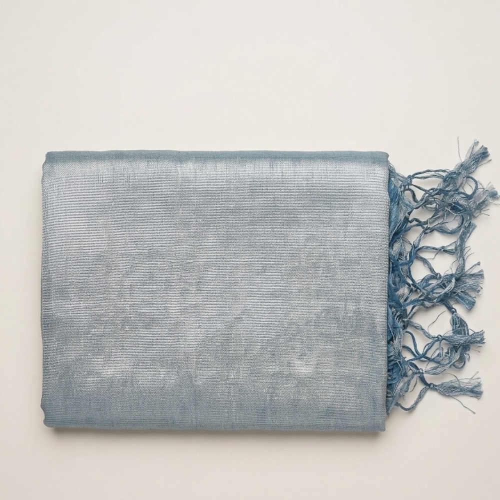 Ice Blue & Steel Grey Dual-Tone Mangalagiri Silk Cotton Saree